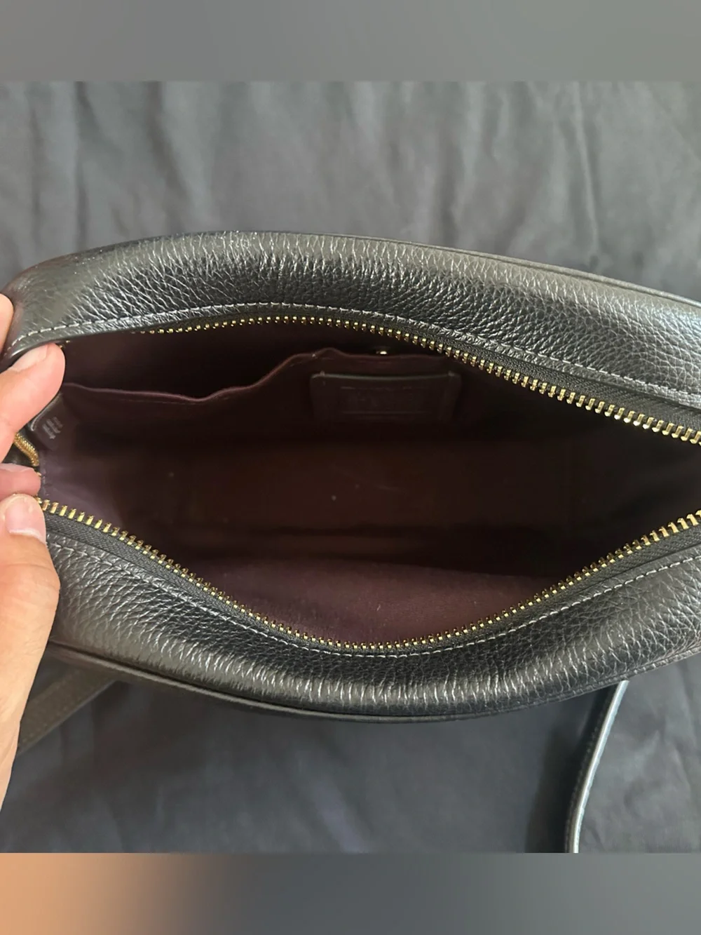 Coach Black Pebbled Leather Messenger Crossbody with Gold Logo